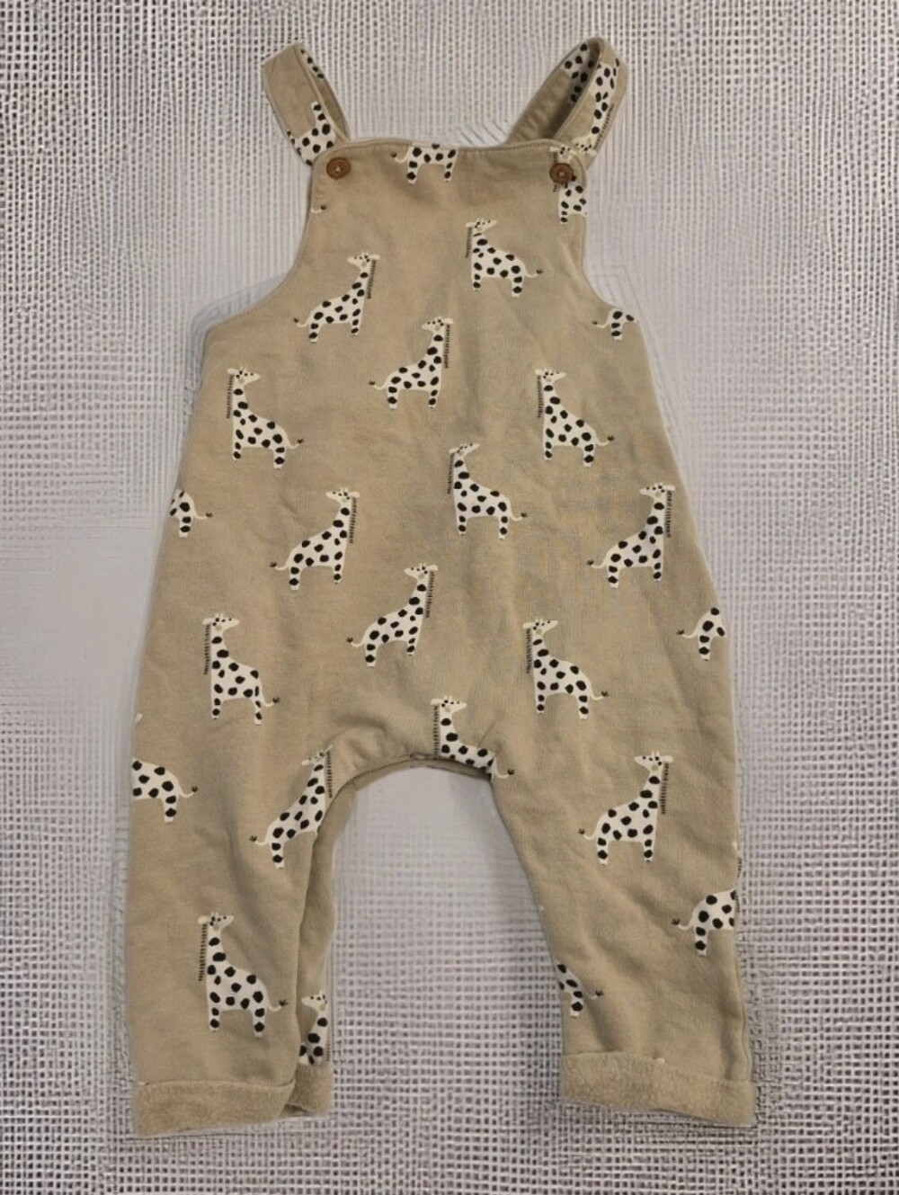 Next Baby Beige Giraffe Print Cotton Overalls Romper Dungarees 6-9M Boho Cozy